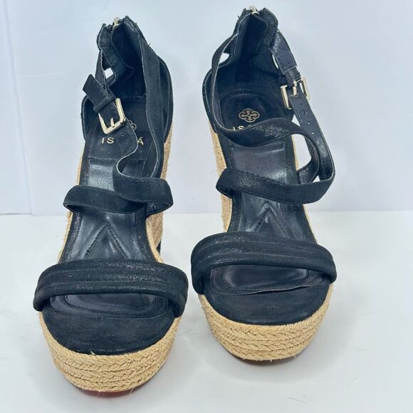 Isola Size 8 Womens Sandals Black Espadrilles Wedge Strappy Open Toe Shoes - Picture 2 of 6